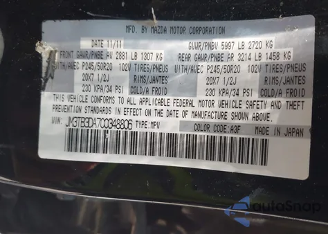 2012 Mazda Cx-9 Grand Touring from USA, damaged, VIN JM3TB3DA7C0348806